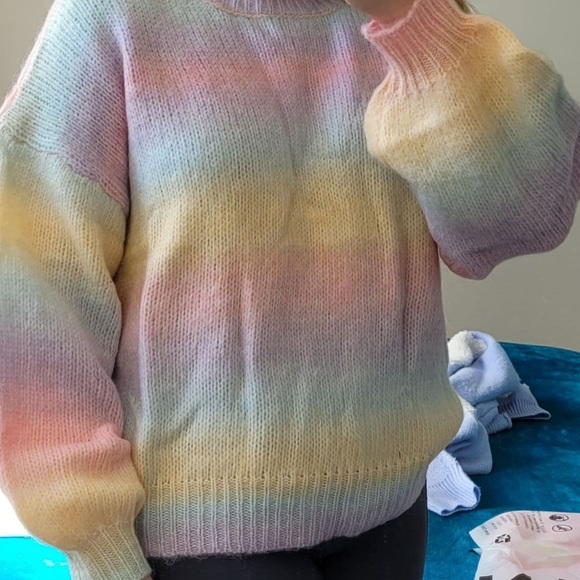 Multi Cable Knit Tie Dye Drop Shoulder Ombre Sweater Sz M New - Picture 6 of 6